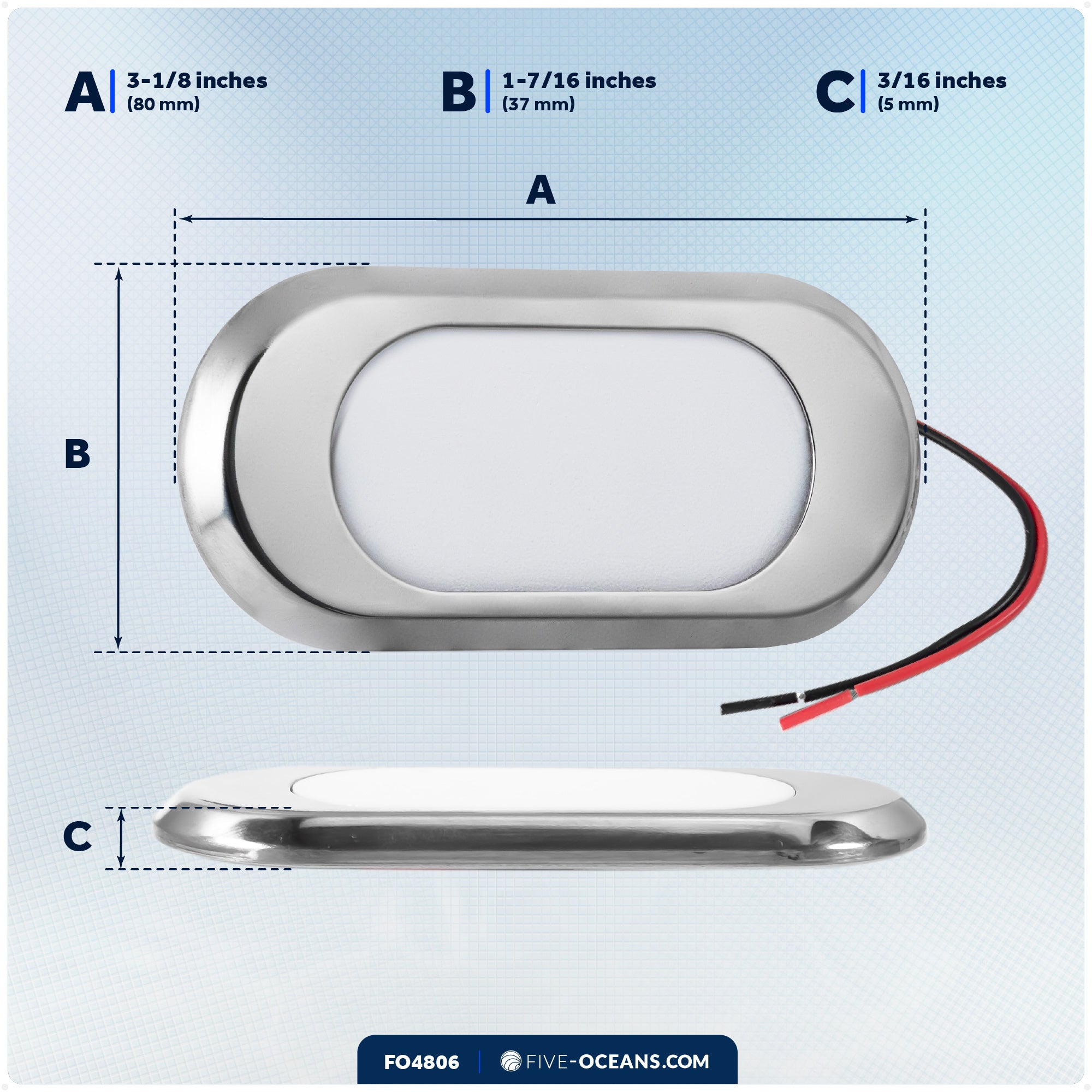 LED Surface-Mount Ultra-Flat Courtesy Light - Oculus Style, Warm White, 12V - FO4806 - Five Oceans