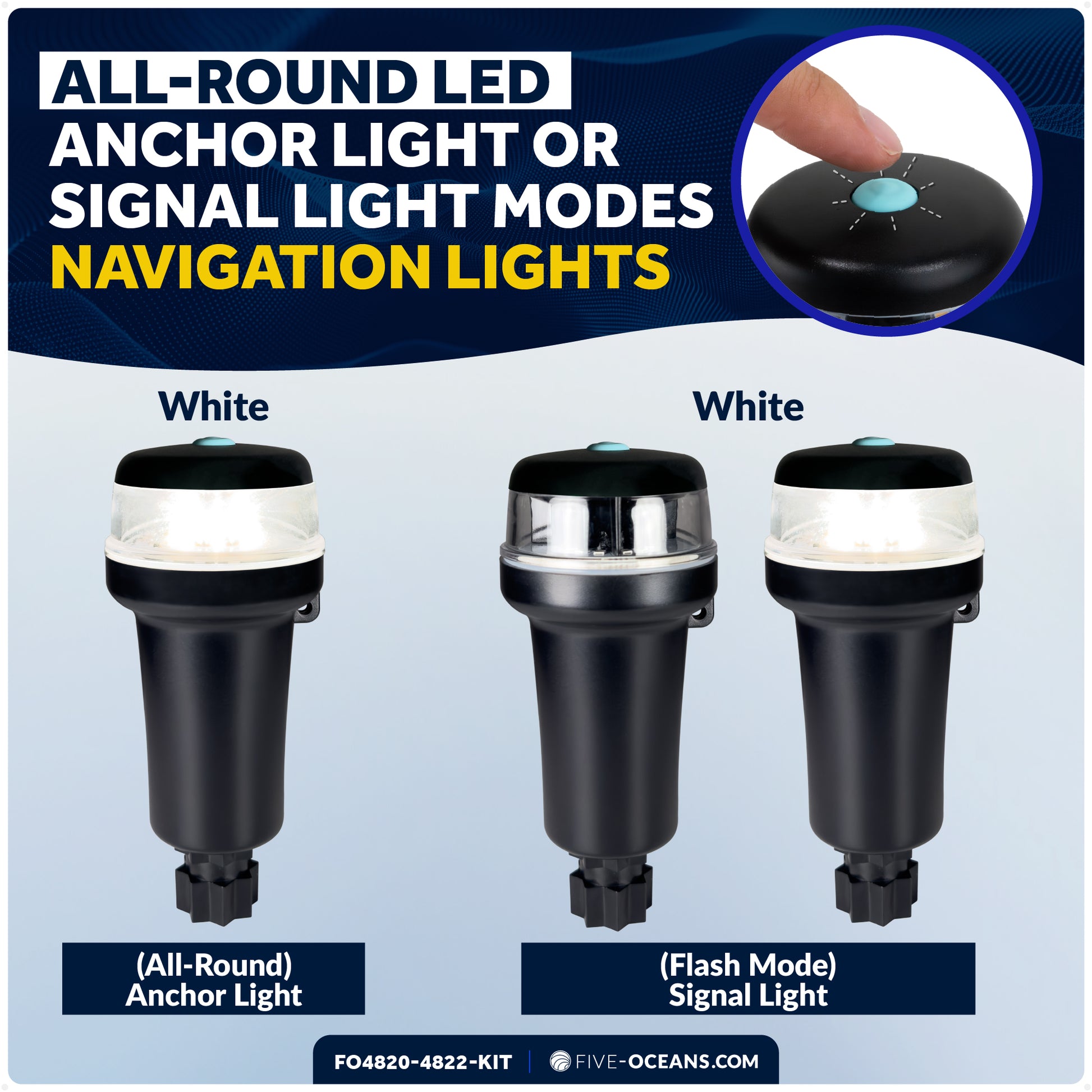 LED Portable Boat Navigation Light Kit, Rail Mount, IP67 Waterproof, Battery-Powered - FO4820-4822-KIT - Five Oceans