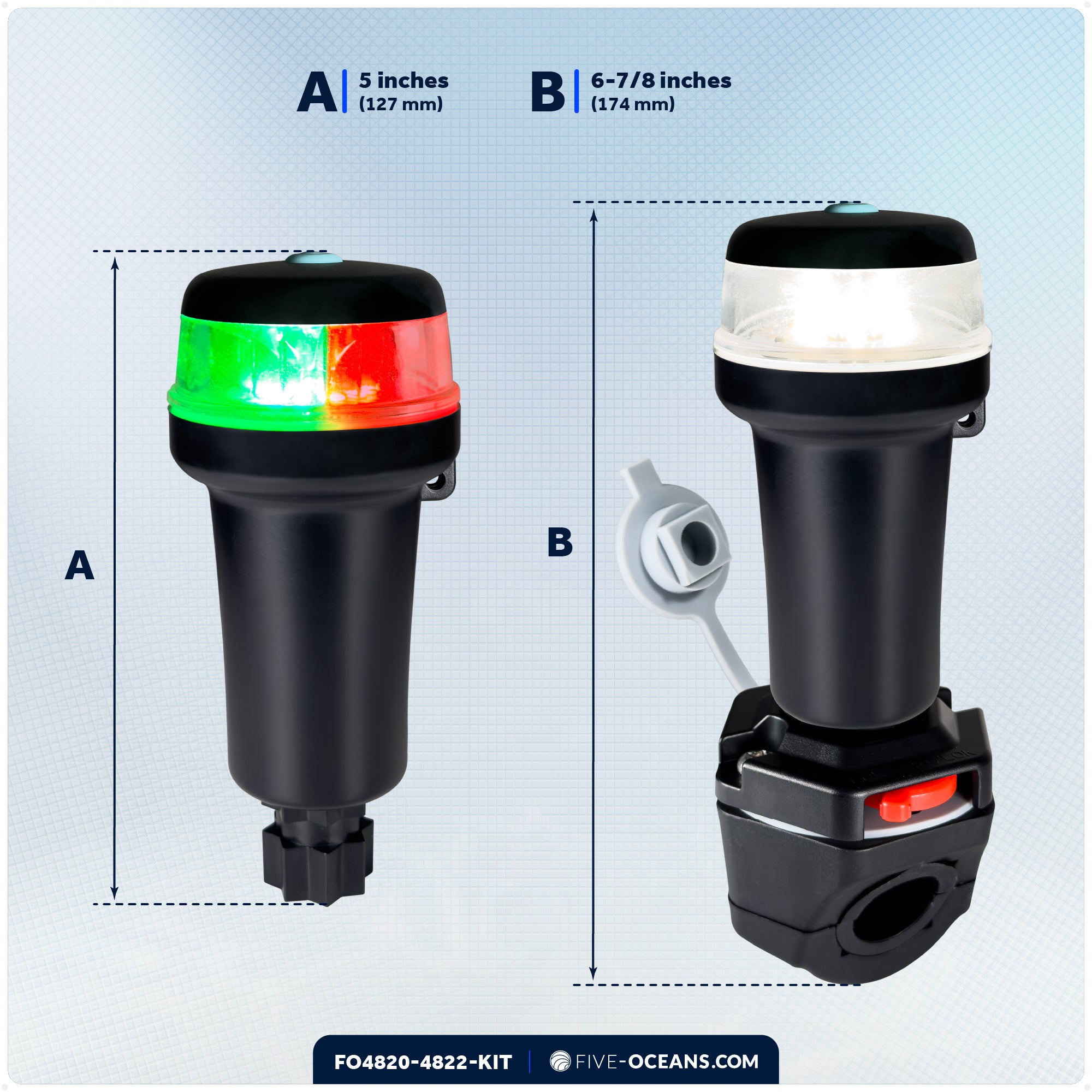 LED Portable Boat Navigation Light Kit, Rail Mount, IP67 Waterproof, Battery-Powered - FO4820-4822-KIT