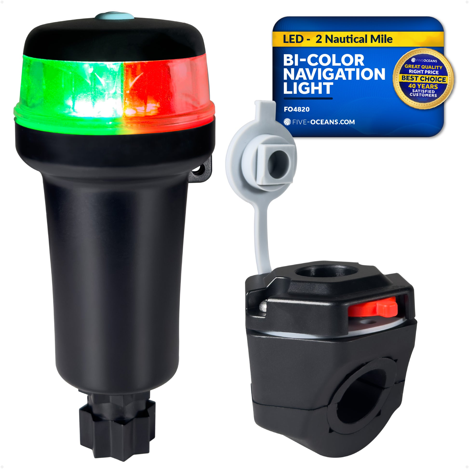 LED Portable Bi-Color Boat Navigation Light, Rail Mount, IP67 Waterproof, Battery-Powered - FO4820 - Five Oceans