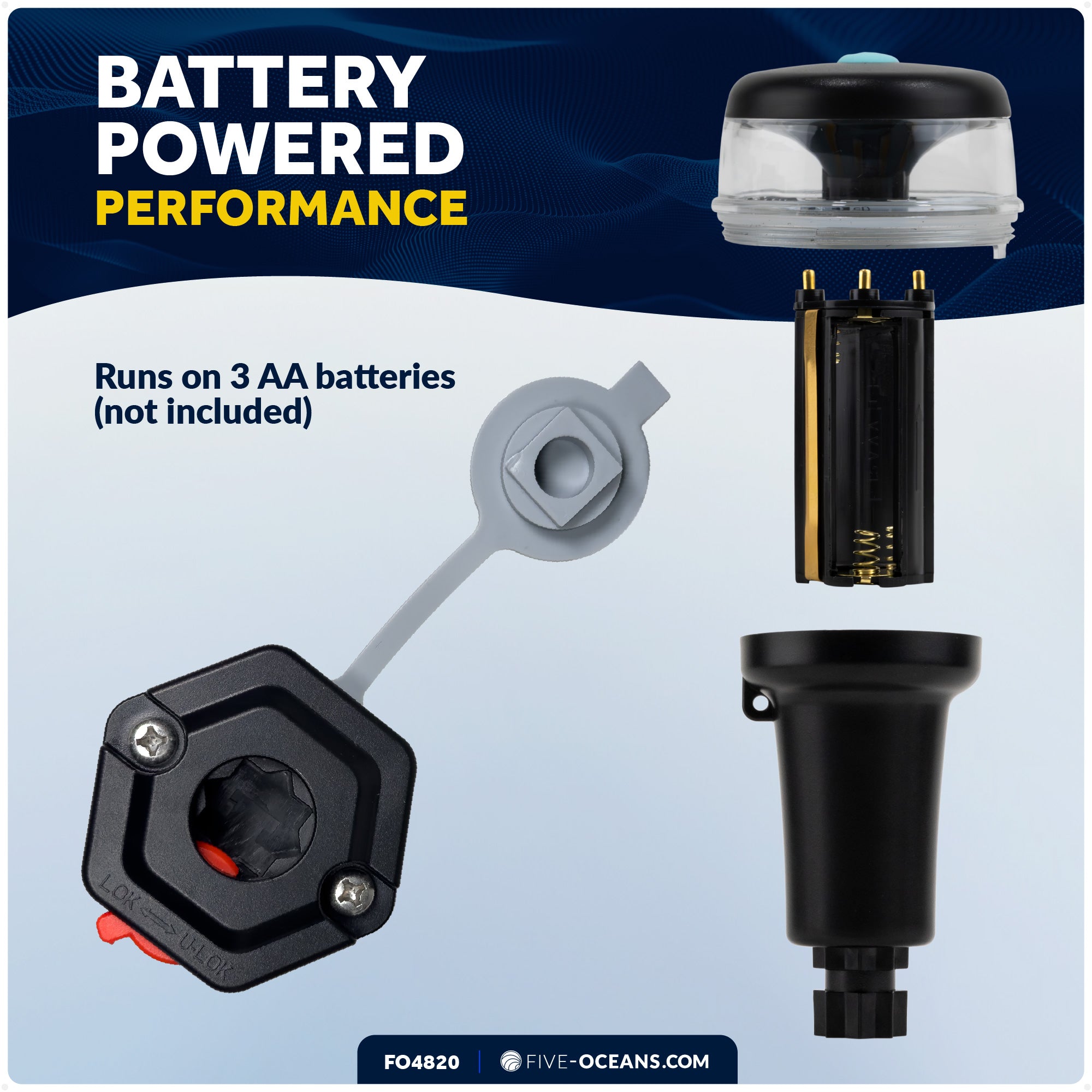 LED Portable Bi-Color Boat Navigation Light, Rail Mount, IP67 Waterproof, Battery-Powered - FO4820 - Five Oceans