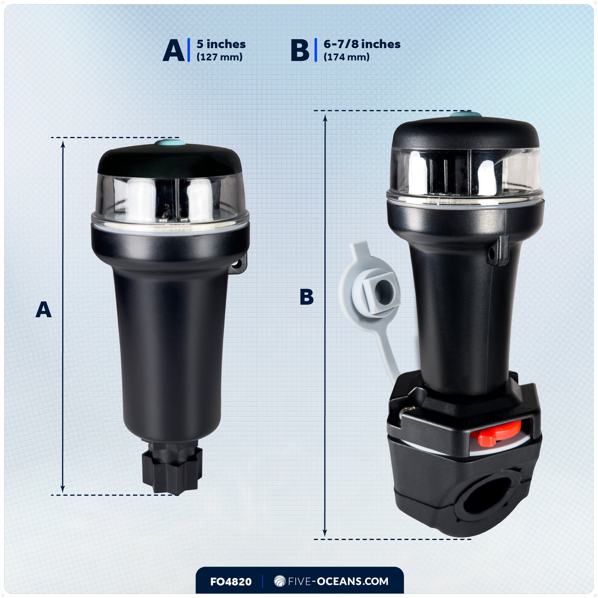 LED Portable Bi-Color Boat Navigation Light, Rail Mount, IP67 Waterproof, Battery-Powered - FO4820 - Five Oceans