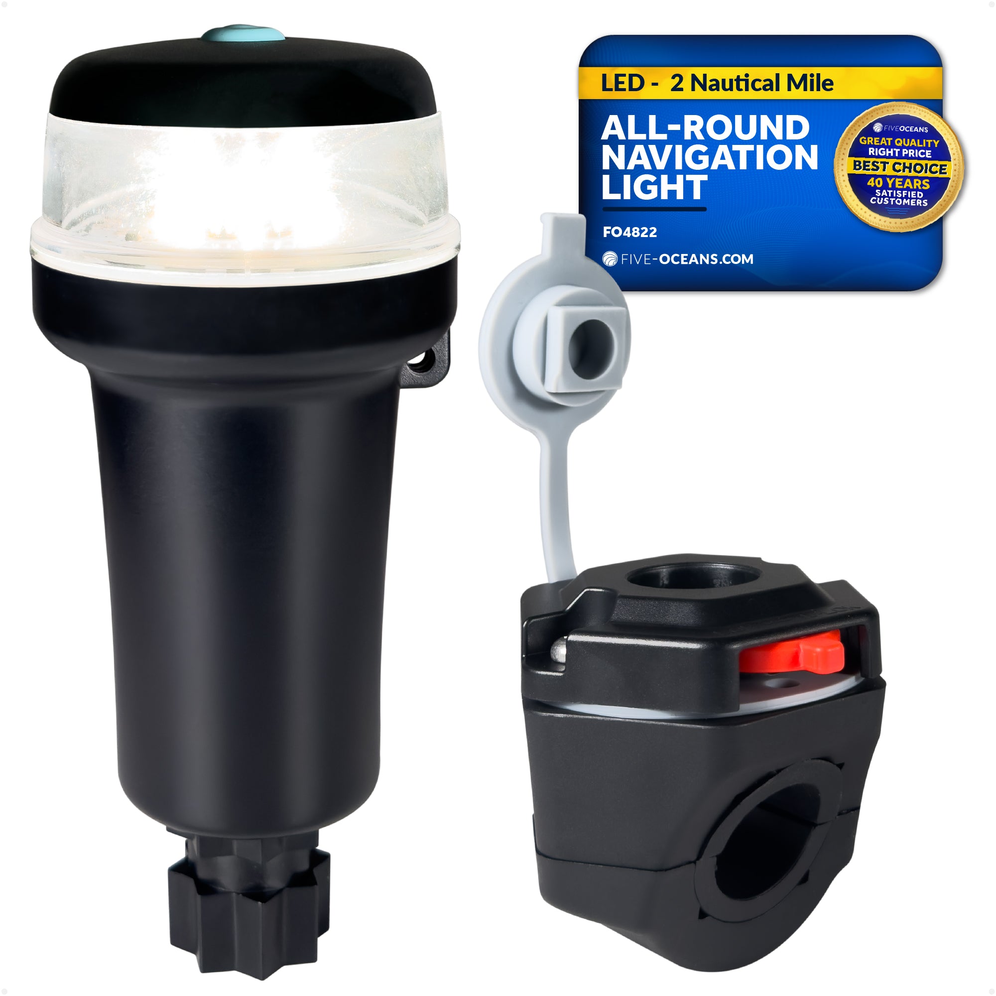 LED Portable All-Round Boat Navigation Light, Rail Mount, IP67 Waterproof, Battery-Powered - FO4822 - Five Oceans