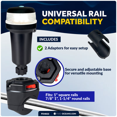 LED Anchor Navigation Light, Rail Mount, Battery-Powered - 2NM - FO4822 - Five Oceans