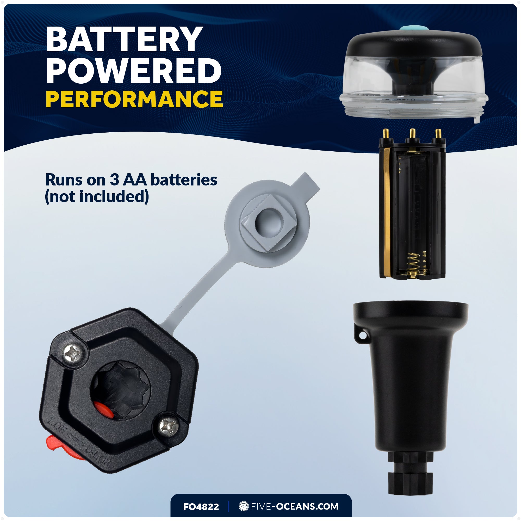 LED Anchor Navigation Light, Rail Mount, Battery-Powered - 2NM - FO4822 - Five Oceans