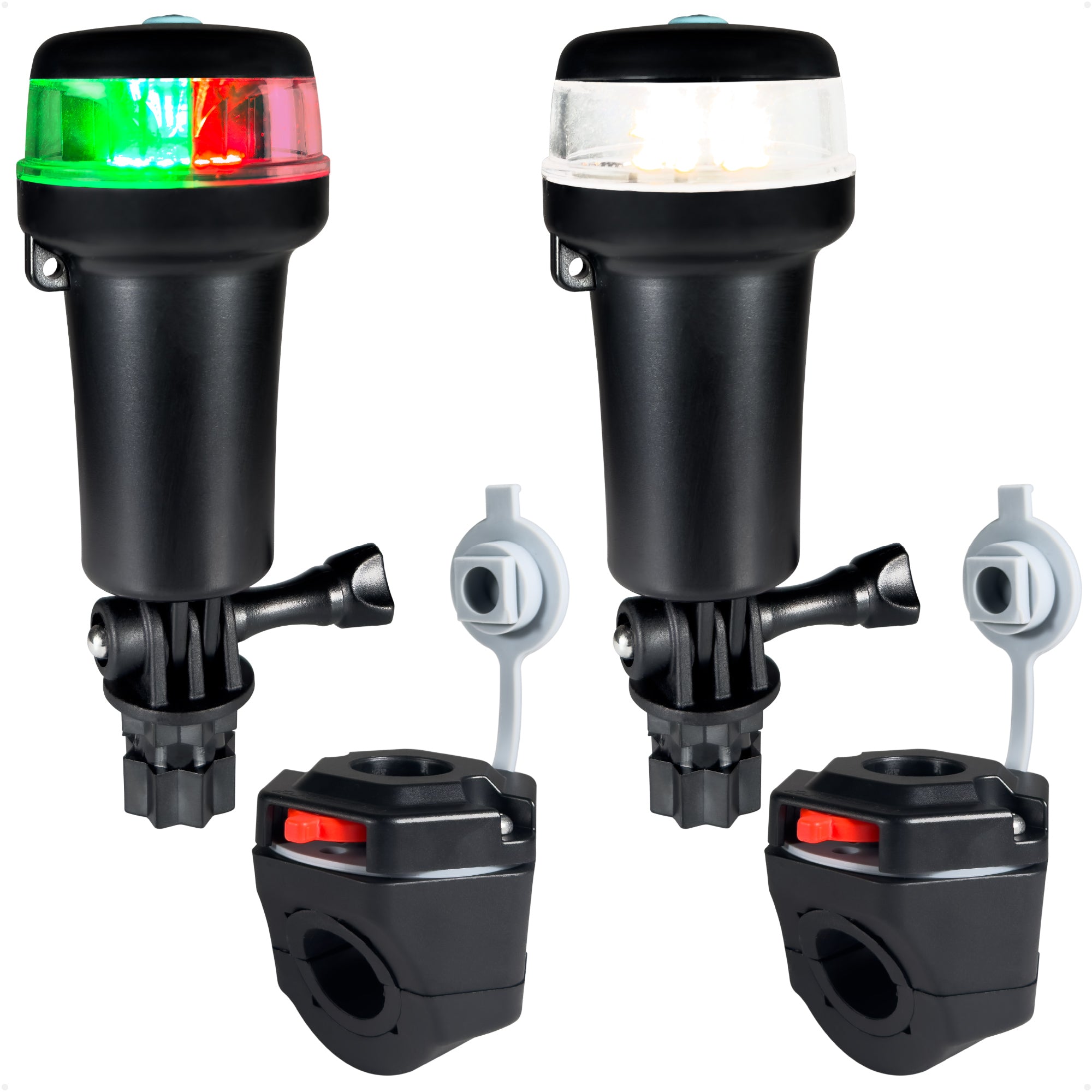 LED Portable Boat Navigation Light Kit, Rail Mount Swivel Base, IP67 Waterproof, Battery-Powered - FO4824-4826-KIT