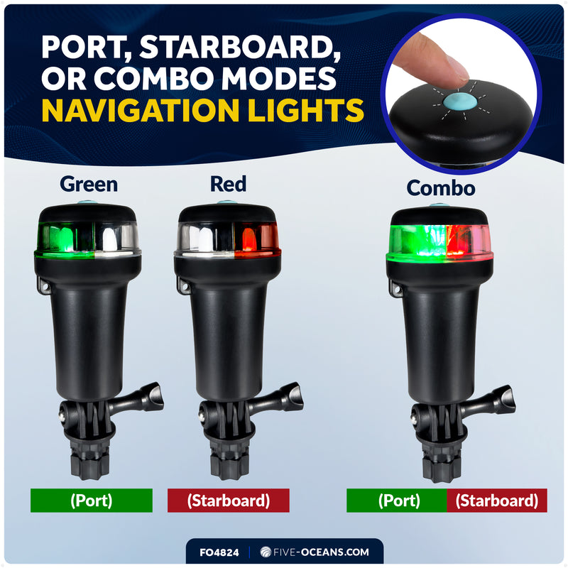 LED Bi-Color Navigation Light, Rail Mount, Fold-Down, Portable, 2NM - FO4824 - Five Oceans