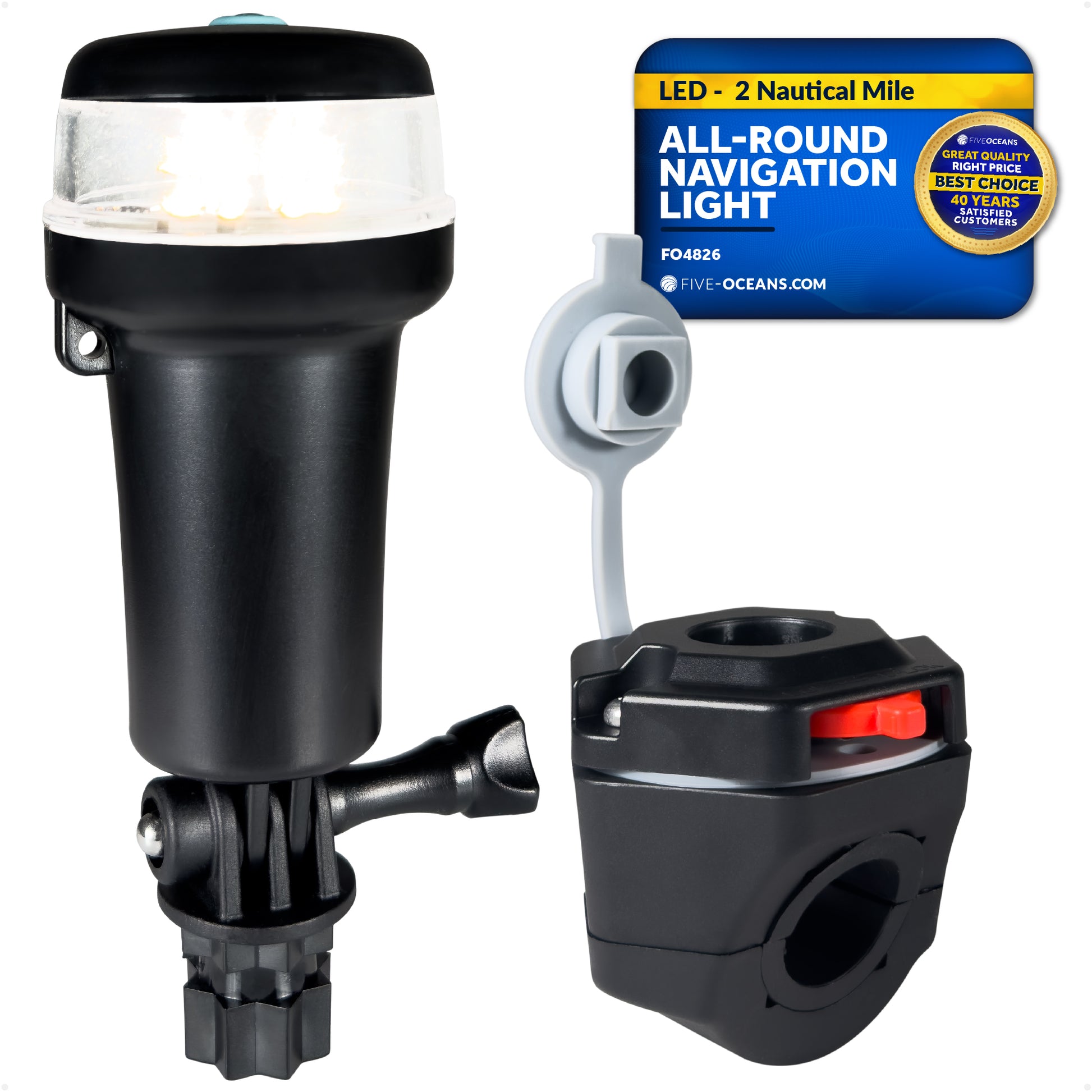 LED Portable All-Round Boat Navigation Light, Rail Mount Swivel Base, IP67 Waterproof, Battery-Powered - FO4826 - Five Oceans