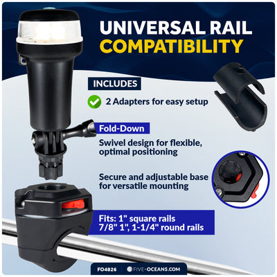 LED Anchor Navigation Light, Fold-Down, Rail Mount, Battery-Powered - 2NM - FO4826 - Five Oceans