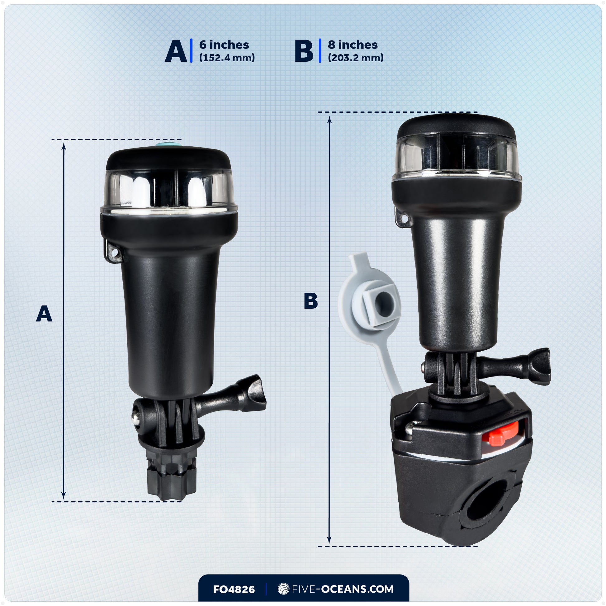 LED Portable All-Round Boat Navigation Light, Rail Mount Swivel Base, IP67 Waterproof, Battery-Powered - FO4826 - Five Oceans