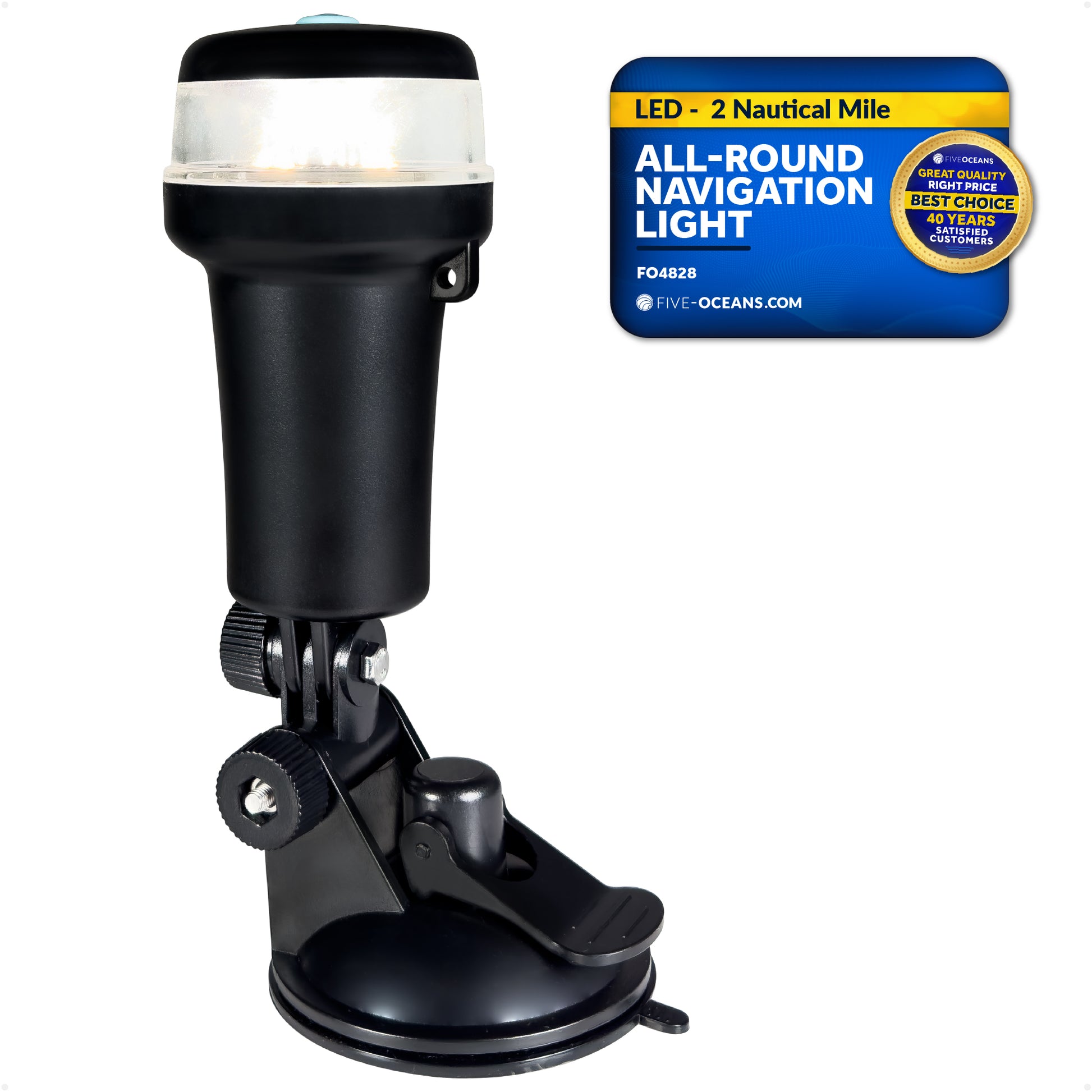 LED Portable All-Round Boat Navigation Light, Suction Cup Base, IP67 Waterproof, Battery-Powered - FO4828 - Five Oceans