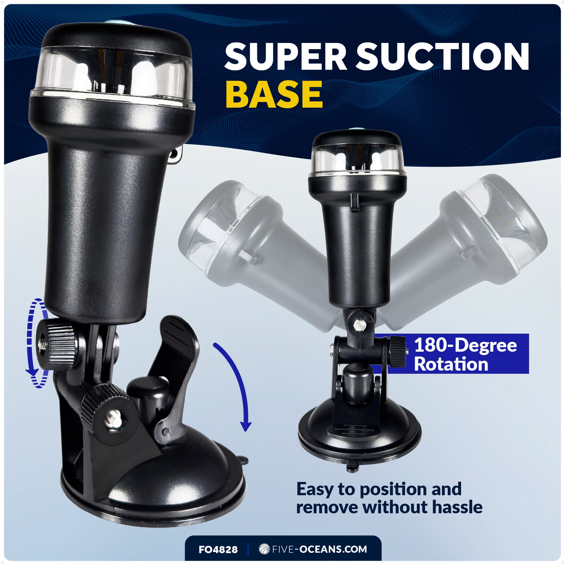 LED Portable All-Round Boat Navigation Light, Suction Cup Base, IP67 Waterproof, Battery-Powered - FO4828 - Five Oceans