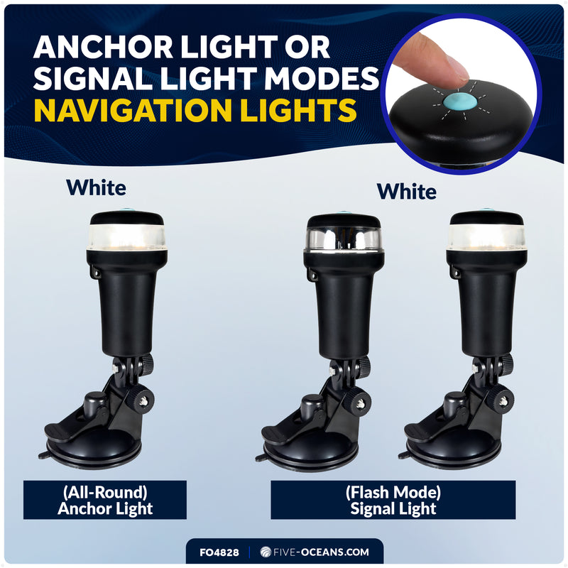 LED Anchor Navigation Light with Suction Cup, Battery-Powered - 2NM - FO4828 - Five Oceans