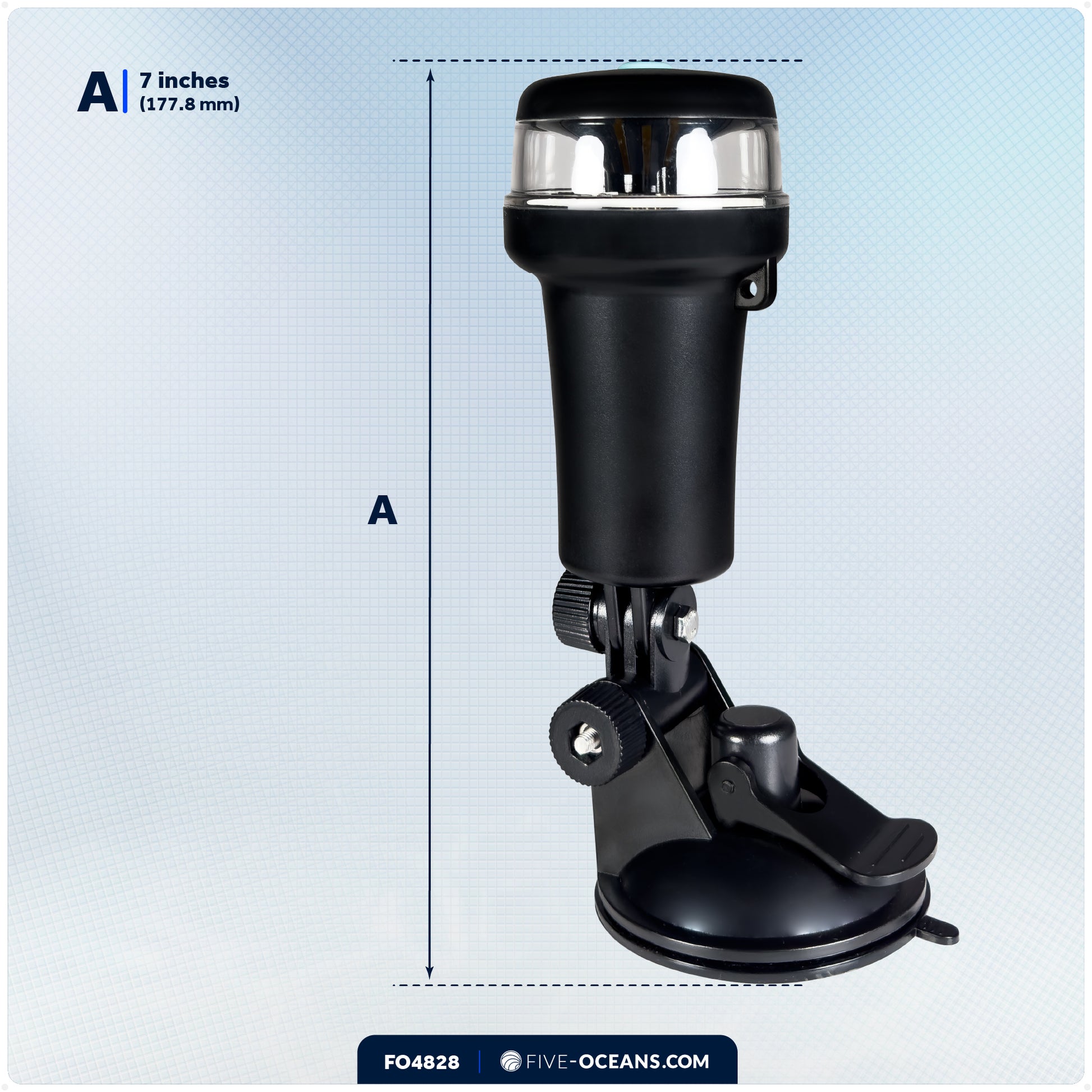 LED Portable All-Round Boat Navigation Light, Suction Cup Base, IP67 Waterproof, Battery-Powered - FO4828 - Five Oceans