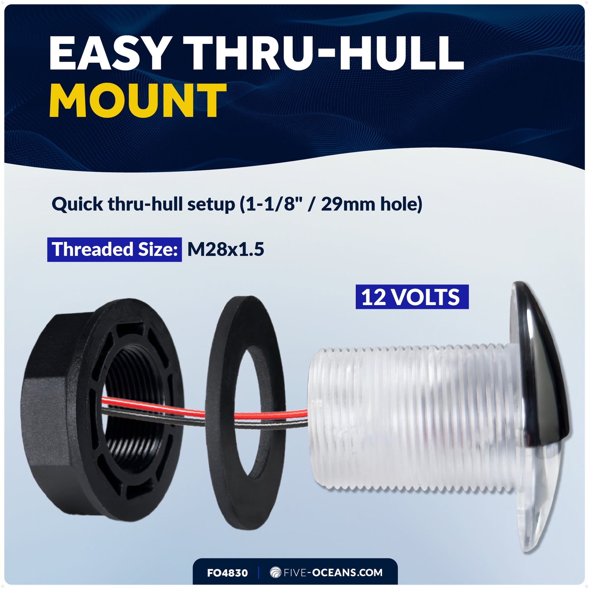 2" RGBW LED Thru-Hull Courtesy Light with Internal Driver, Stainless Steel Cap, 12V, 2-Pack - FO4830 - Five Oceans