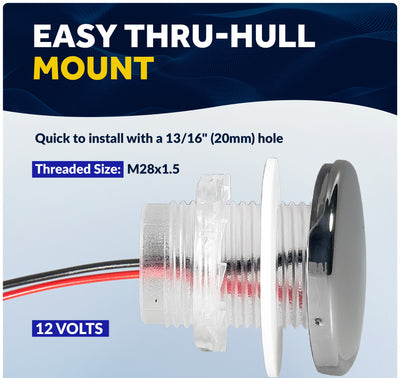 1-5/16" Round LED Thru-Hull Livewell / Courtesy Light, 12V, 4-Pack - Five Oceans