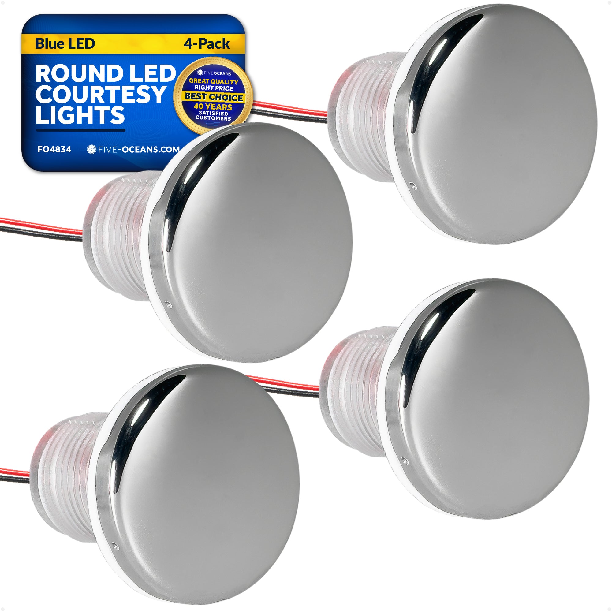 1-5/16-Inch Round LED Courtesy Lights, Blue 3LM, IP67 Waterproof, 12V, 4-Pack - FO4834 - Five Oceans