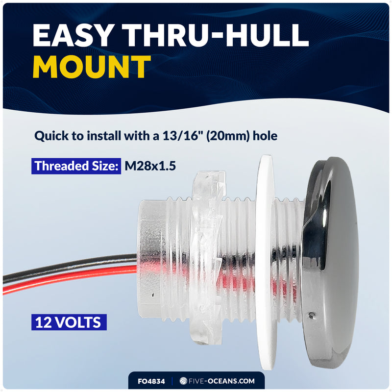 1-5/16" Round LED Thru-Hull Livewell / Courtesy Light, Blue 3LM, 12V, 4-Pack - FO4834 - Five Oceans