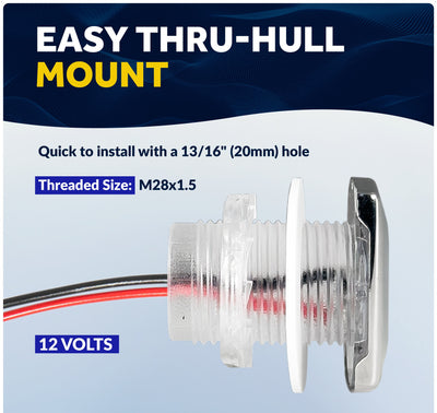 1-5/16" Square LED Thru-Hull Livewell / Courtesy Light, 12V, 4-Pack - Five Oceans