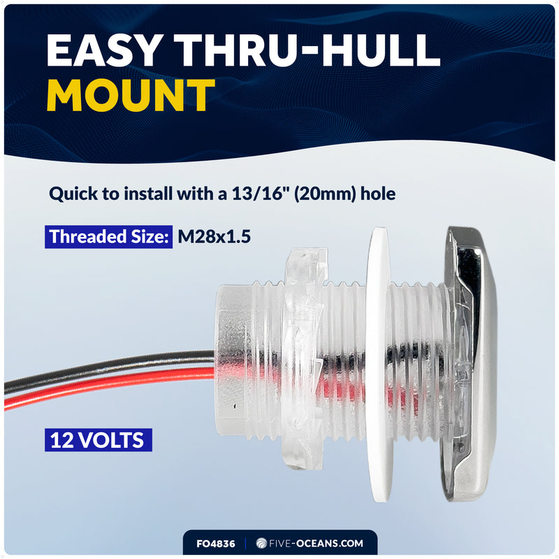 1-5/16" Square LED Thru-Hull Livewell / Courtesy Light, Warm White 16LM, 12V, 4-Pack - FO4836 - Five Oceans