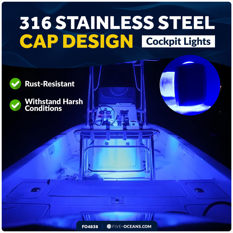 1-5/16" Square LED Thru-Hull Livewell / Courtesy Light, Blue 3LM, 12V, 4-Pack - FO4838 - Five Oceans