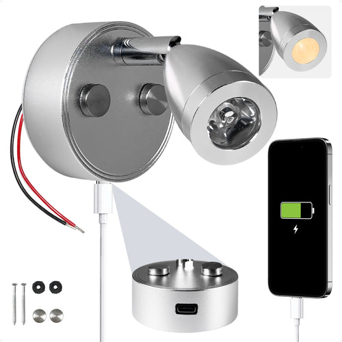 LED Reading Light with USB-C Charging Port, Warm White, Touch Dimmer, Aluminum Housing, 200 LM, 10-30V