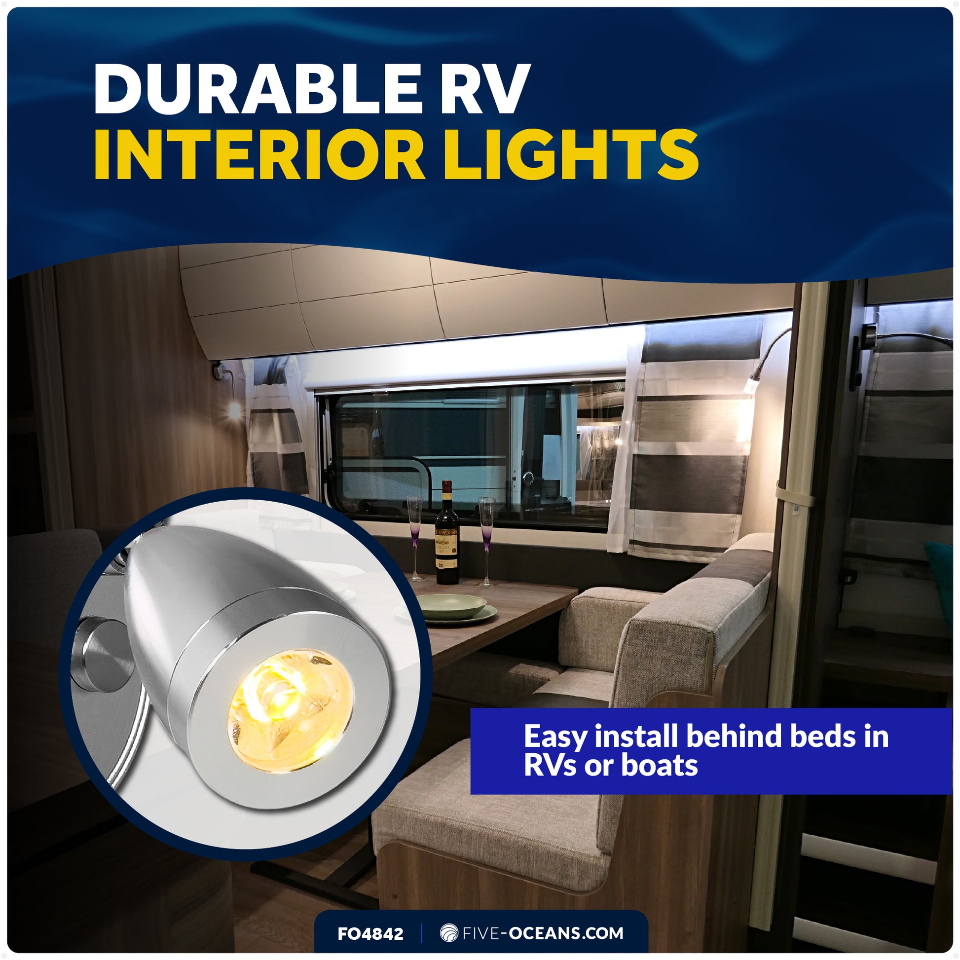 LED Reading Light with USB-C Charging Port, Warm White, Touch Dimmer, Aluminum Housing, 200 LM, 10-30V - FO4842 - Five Oceans