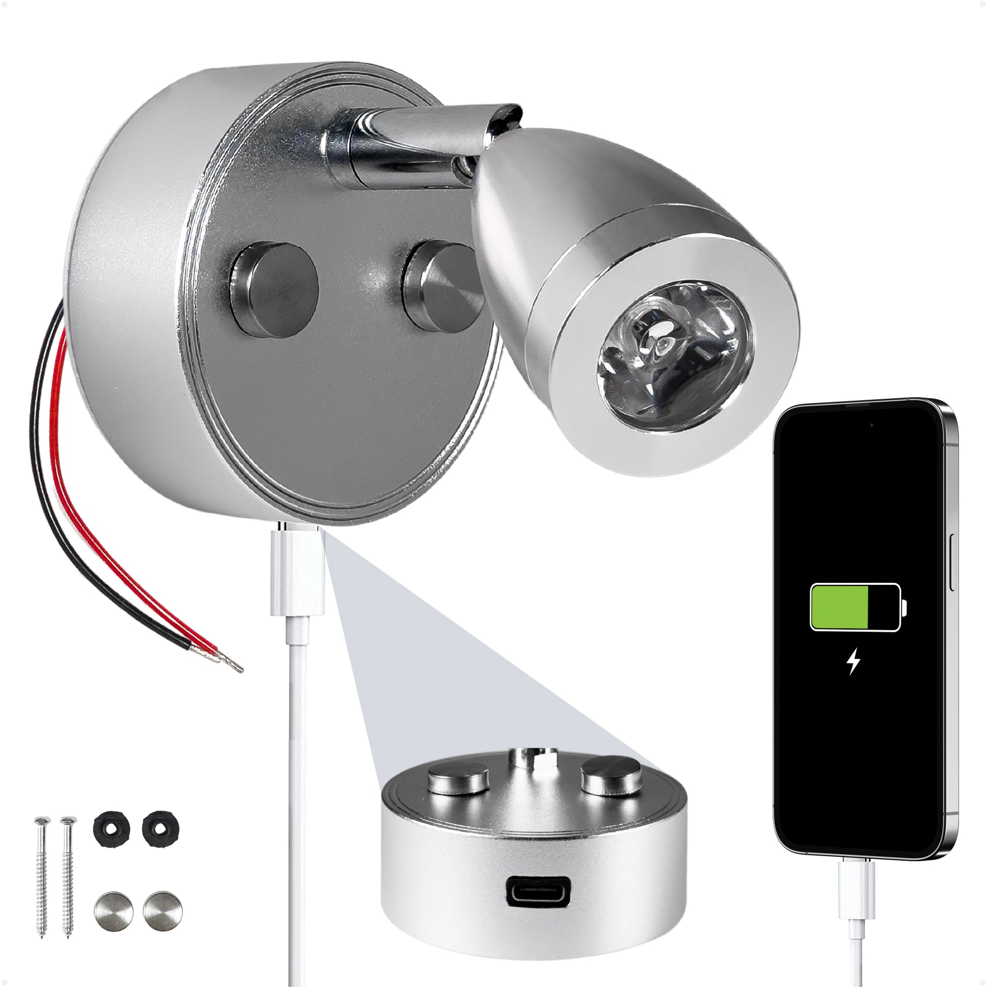 LED Reading Light with USB-C, Touch Dimmer, Aluminum Housing, 200LM, 10-28V DC - Five Oceans