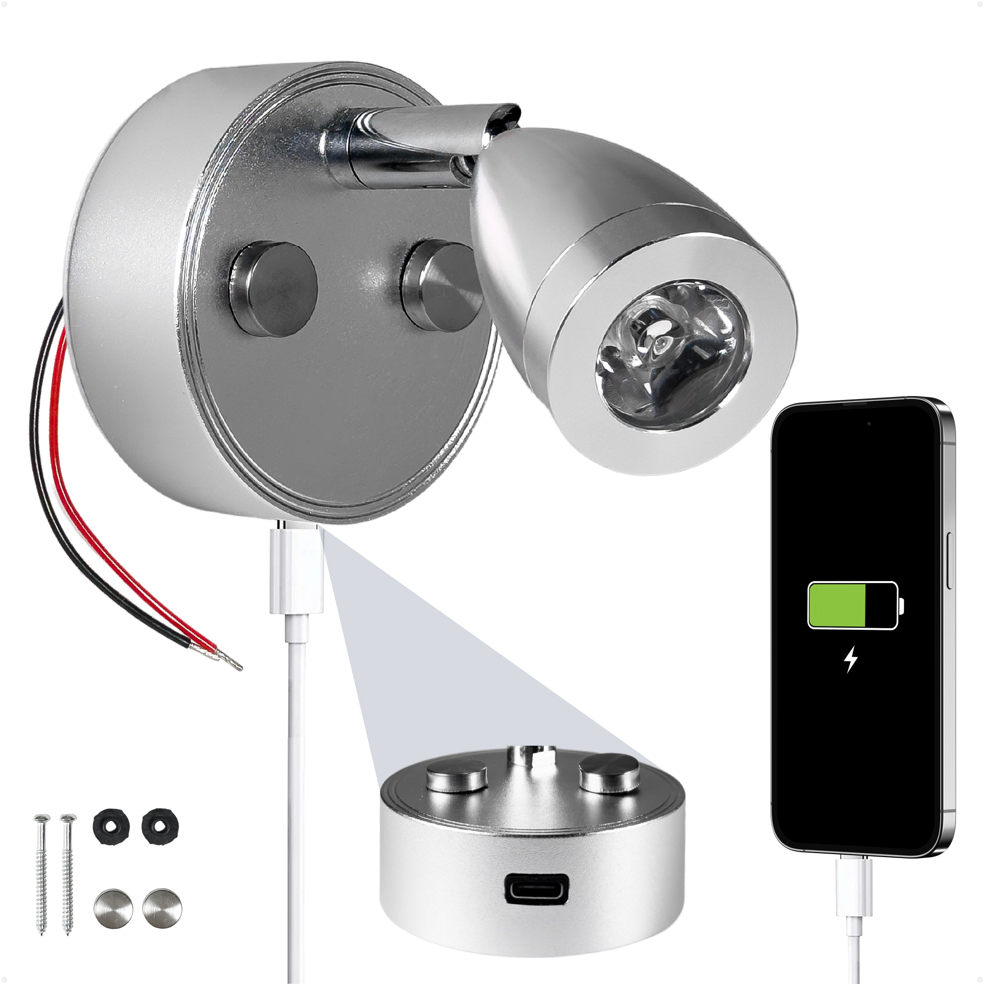 LED Reading Light with USB-C, Touch Dimmer, Aluminum Housing, 200LM, 10-28V DC - Five Oceans