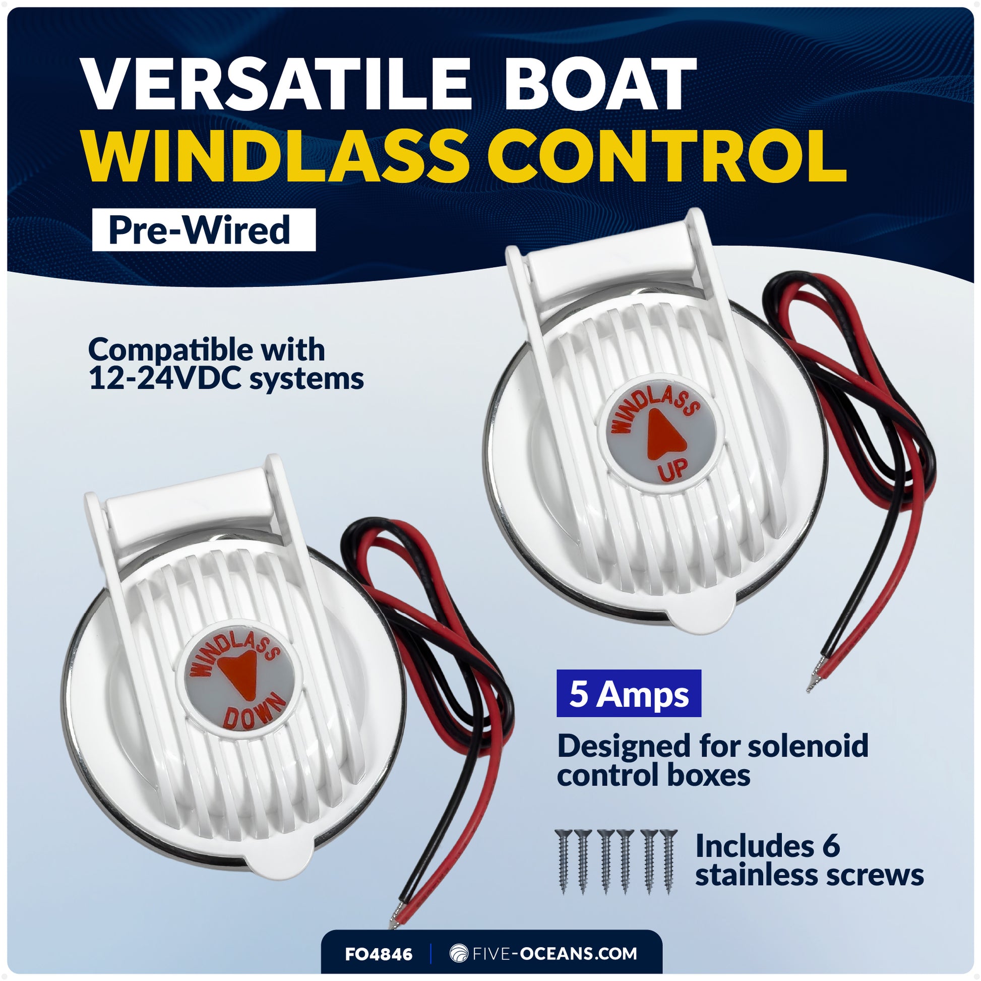 Boat Anchor Windlass Up/Down Foot Switch, 5A, IP66 Waterproof, 12-24V DC - FO4846 - Five Oceans