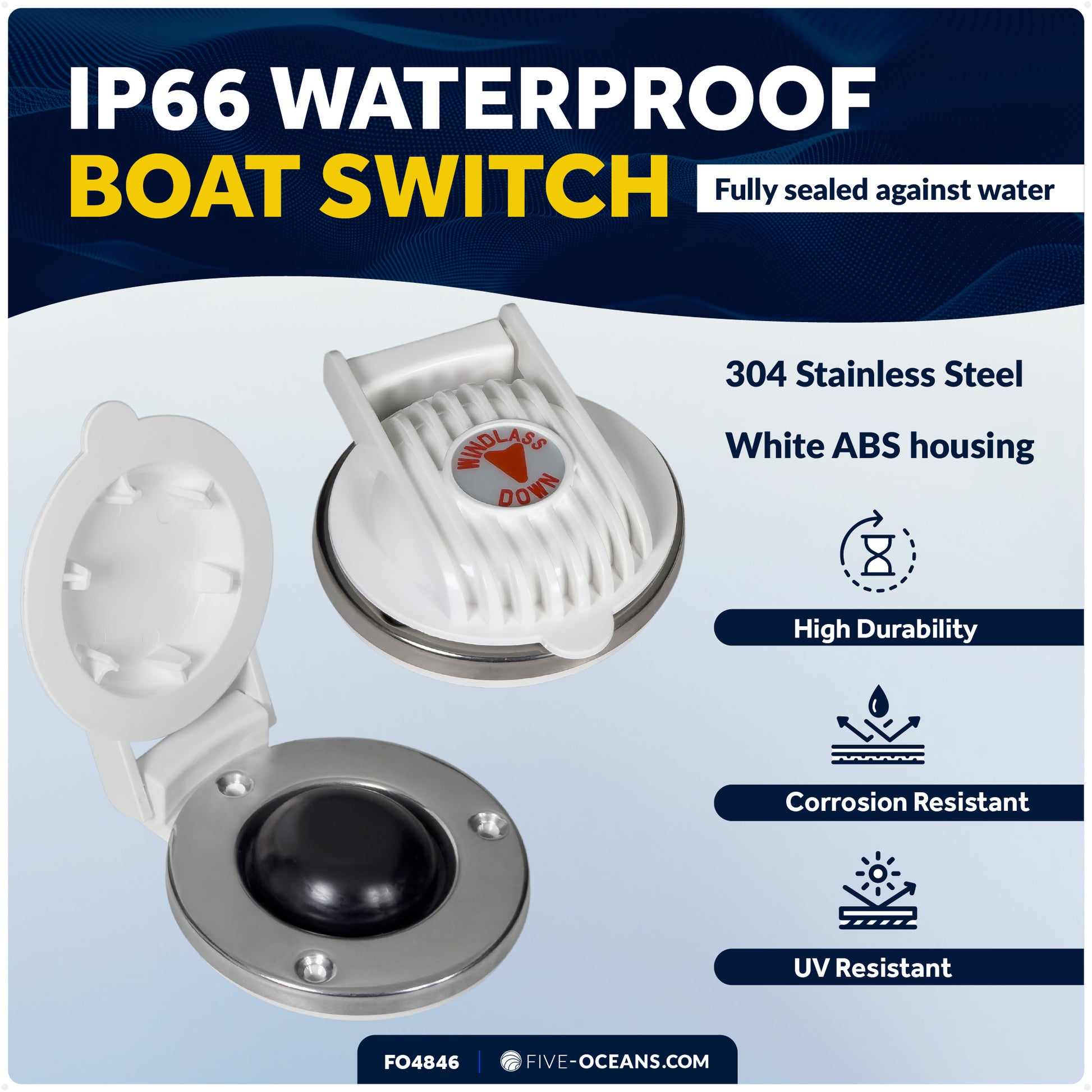 Boat Anchor Windlass Up/Down Foot Switch, 5A, IP66 Waterproof, 12-24V DC - FO4846 - Five Oceans