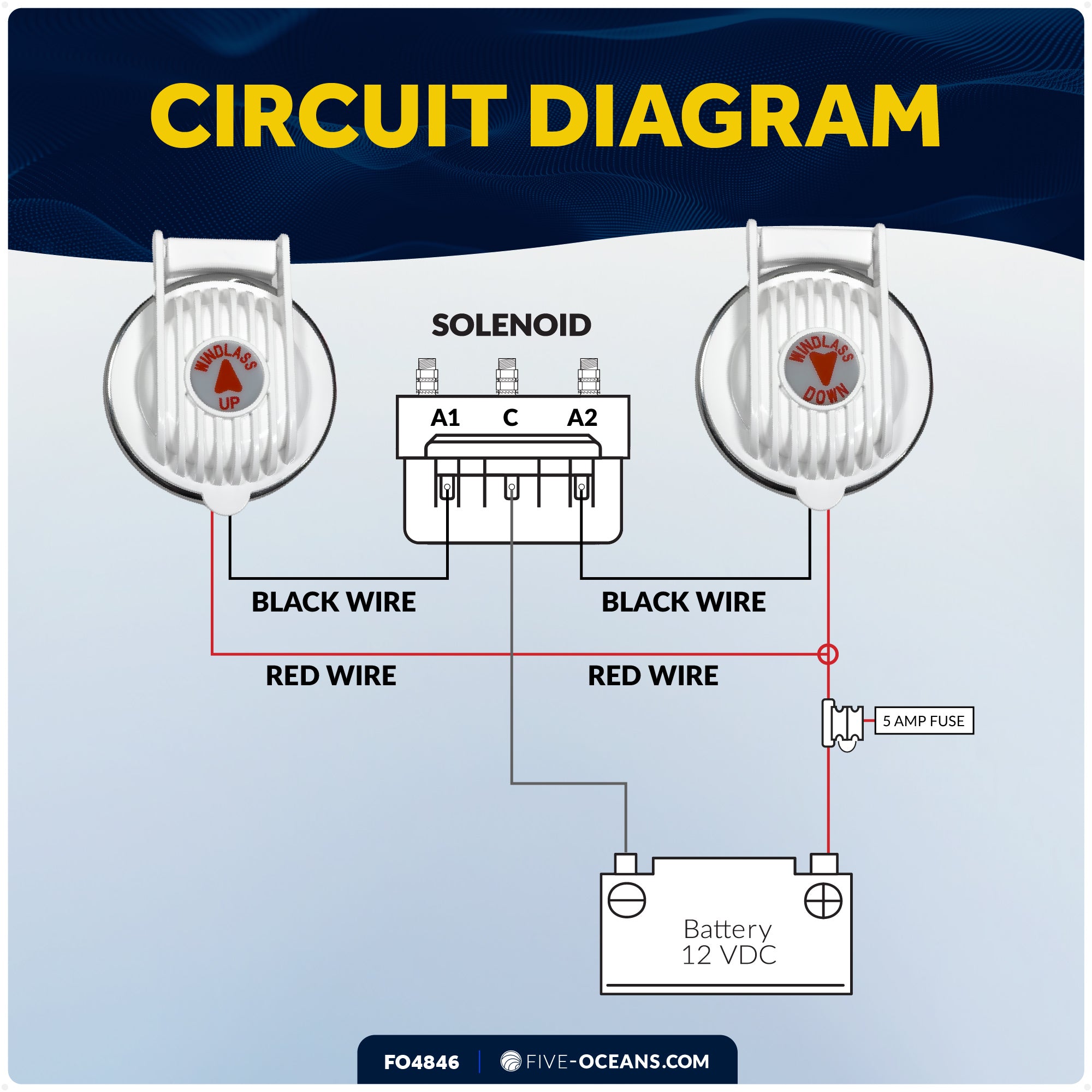 Up/Down Windlass Foot Switch, 5A, 12-24V DC - FO4846 - Five Oceans