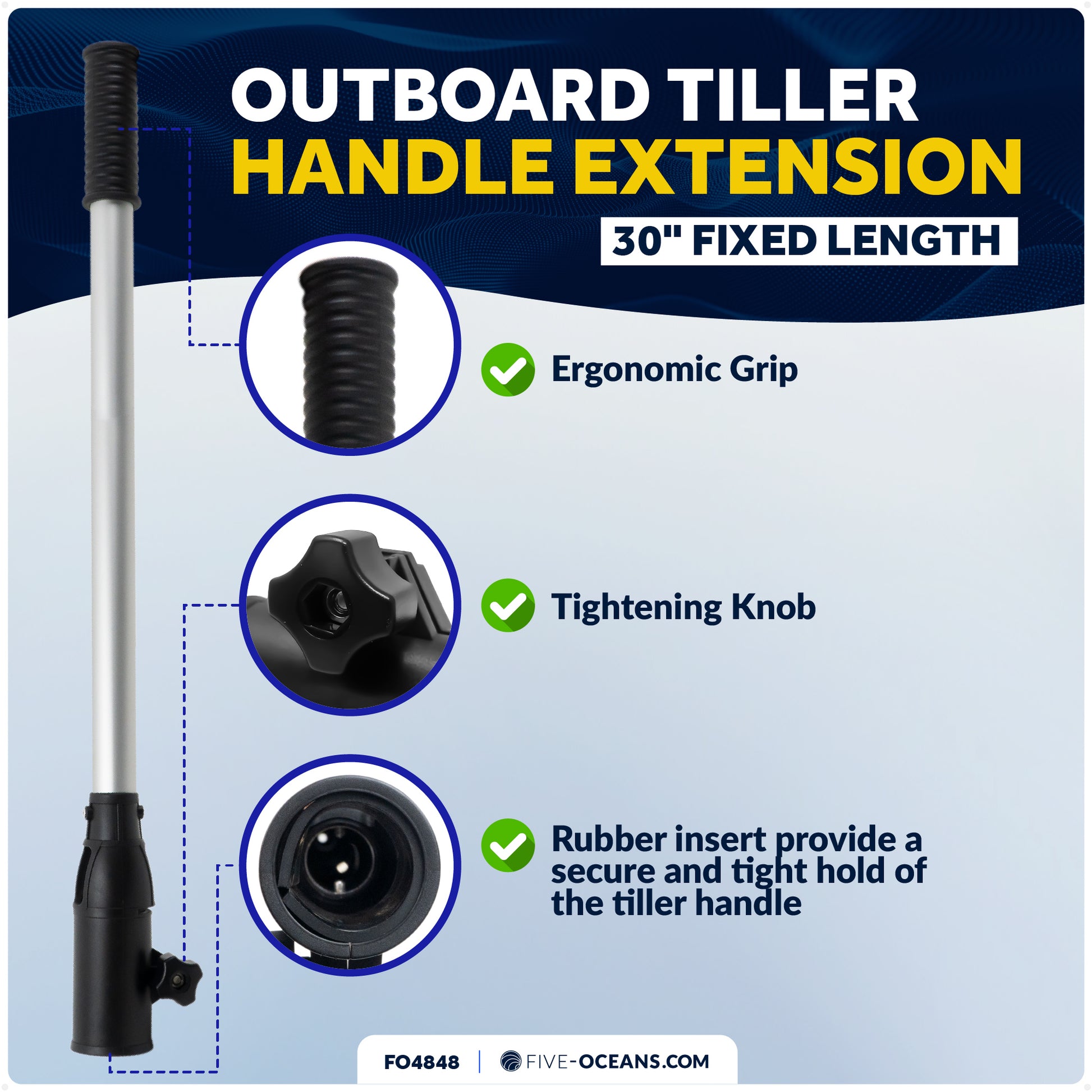 Outboard Tiller Handle Extension, 30-Inch Fixed Length - FO4848 - Five Oceans