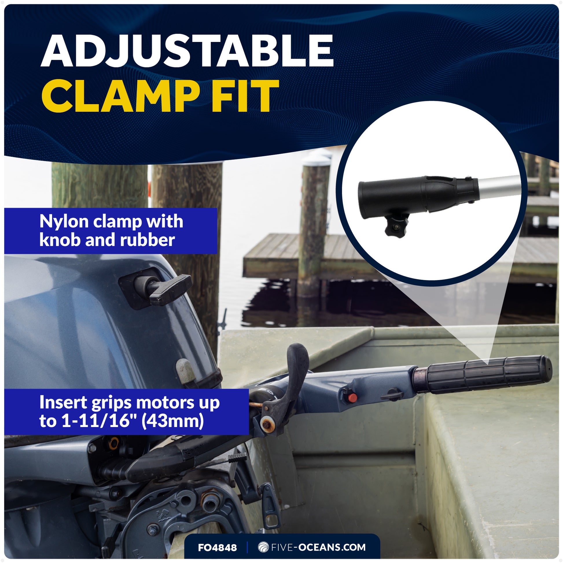 Outboard Tiller Handle Extension, 30-Inch Fixed Length - FO4848 - Five Oceans