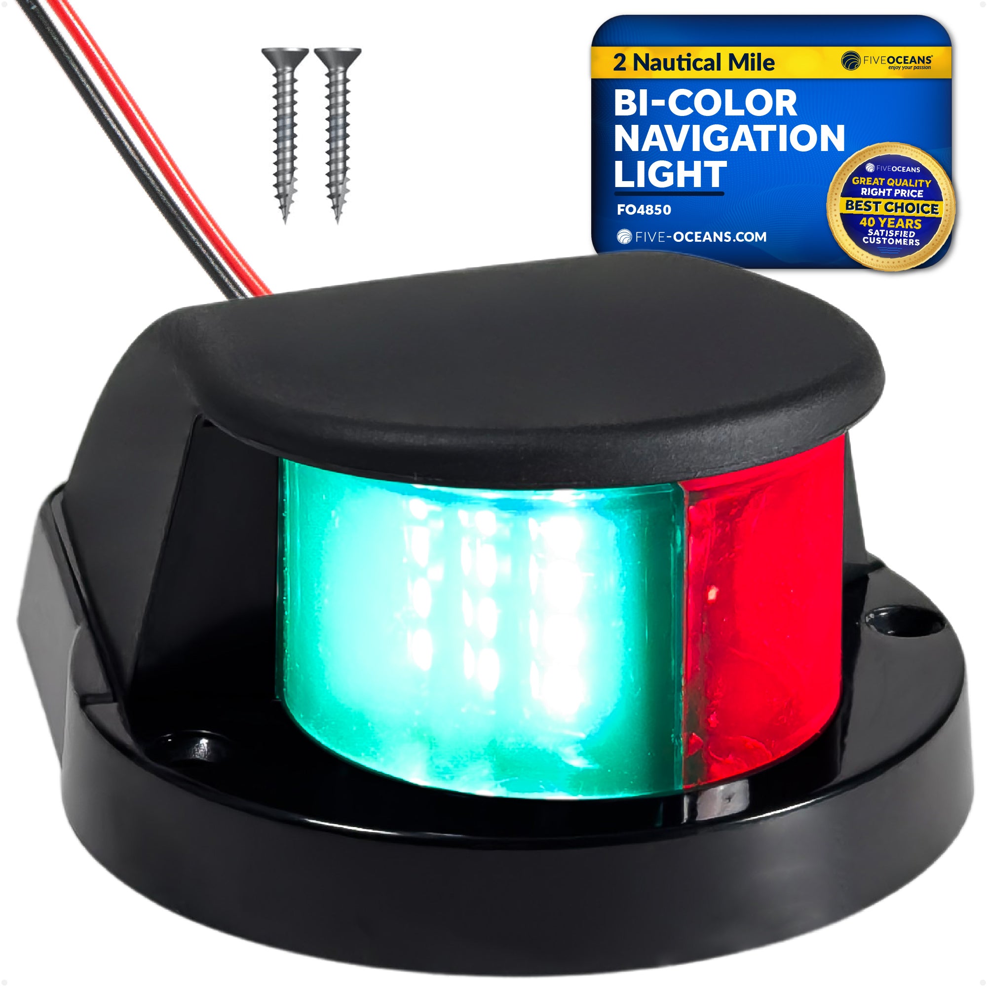 LED Bi-Color Bow Navigation Light, Black ABS Housing, IP67 Waterproof, 12-30V - FO4850 - Five Oceans
