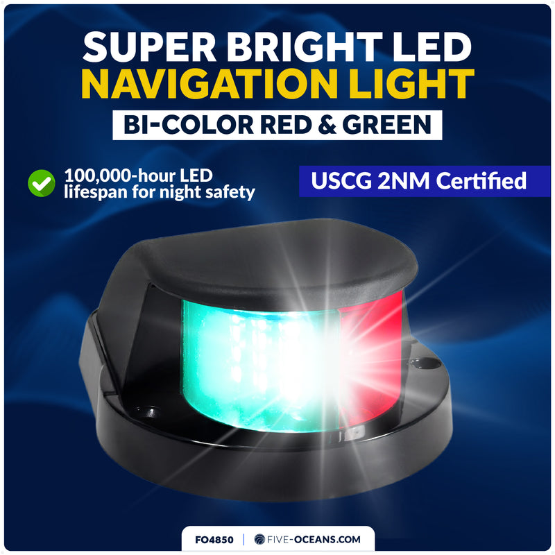 LED Bi-Color Navigation Light, Horizontal Mount, 12V DC, 2NM, Black