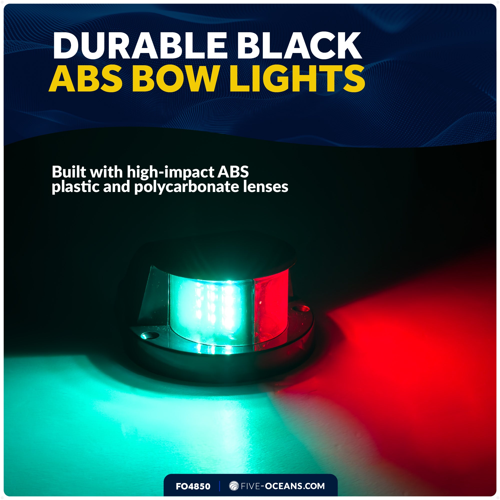 LED Bi-Color Bow Navigation Light, Black ABS Housing, IP67 Waterproof, 12-30V - FO4850 - Five Oceans