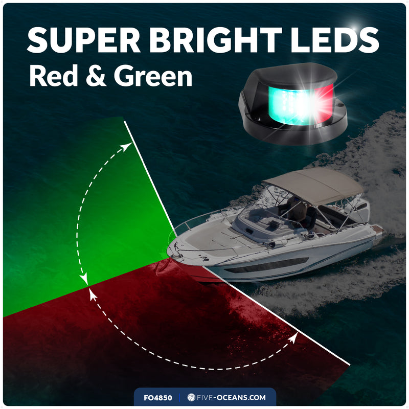 LED Bi-Color Navigation Light, Horizontal Mount, 12V DC, 2NM, Black