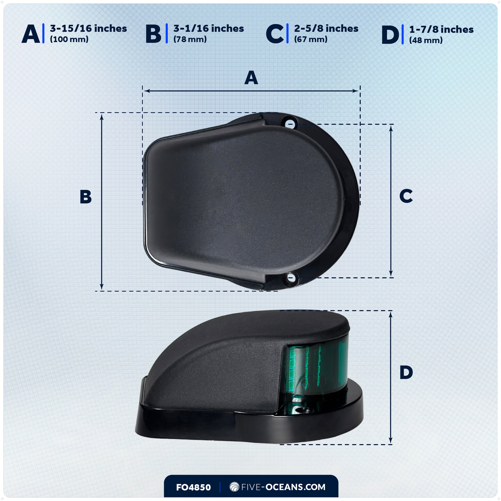 LED Bi-Color Bow Navigation Light, Black ABS Housing, IP67 Waterproof, 12-30V - FO4850 - Five Oceans
