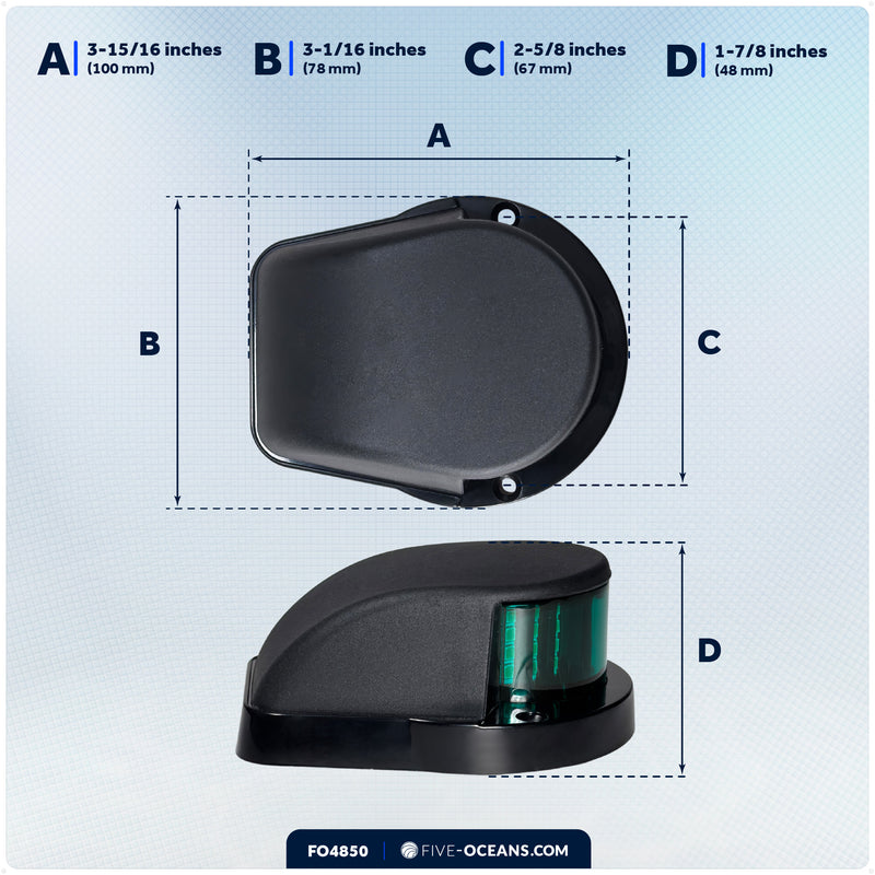 LED Bi-Color Navigation Light, Horizontal Mount, 12V DC, 2NM, Black - FO4850 - Five Oceans