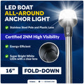 16" LED Anchor Navigation Light, Fold-Down, 12V DC - 2NM USCG Certified - Five Oceans