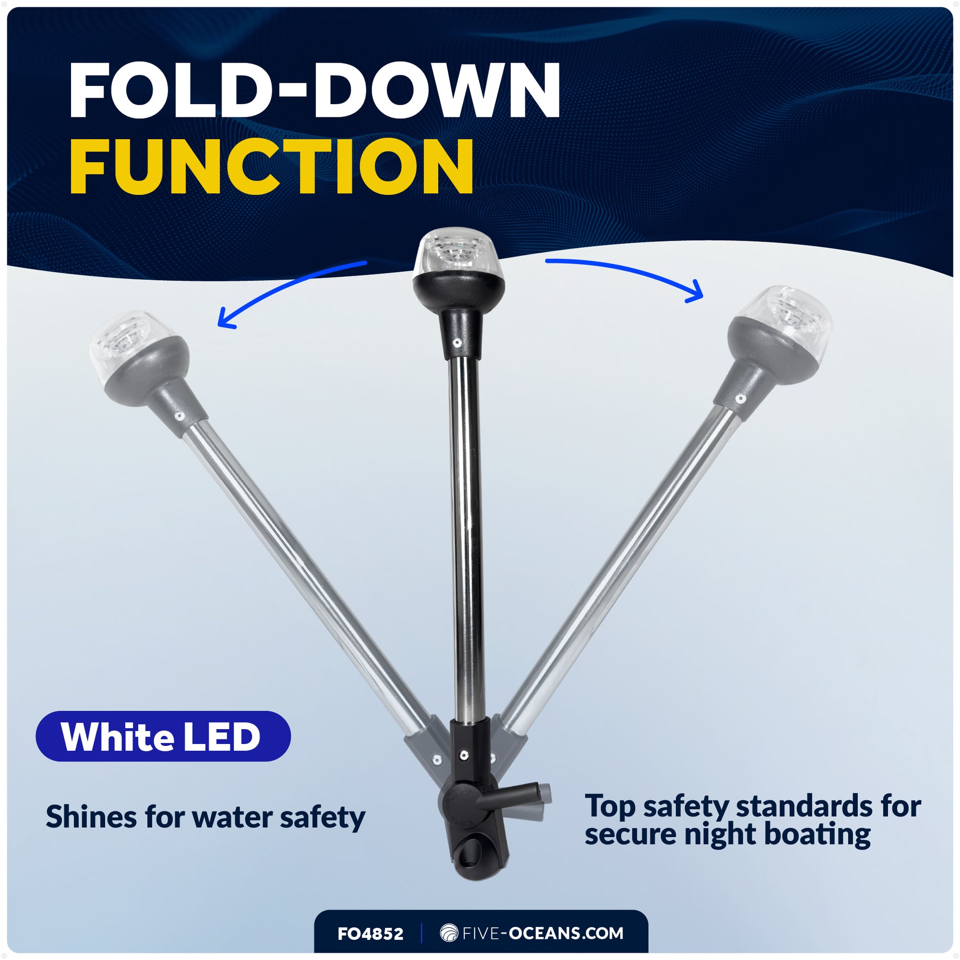 LED Anchor Light, 16" Fold-Down, IP67 Waterproof, 2NM USCG Certified, 12V - FO4852 - Five Oceans