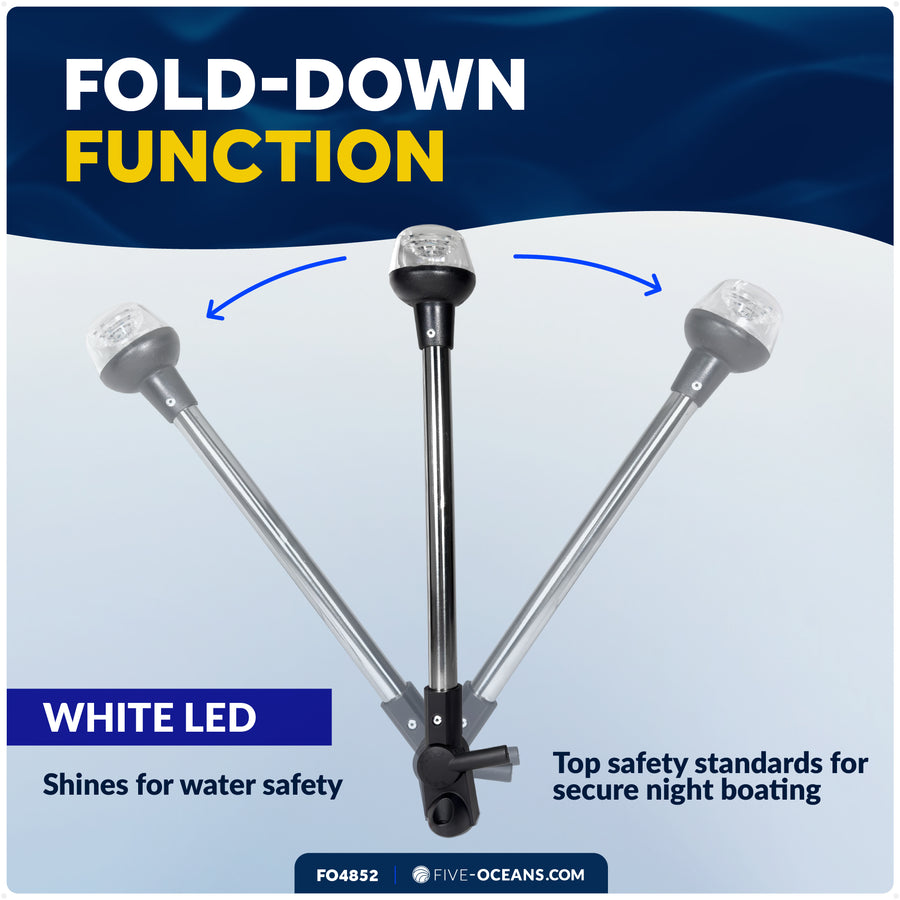 16" LED Anchor Navigation Light, Fold-Down, 12V DC - 2NM USCG Certified - Five Oceans