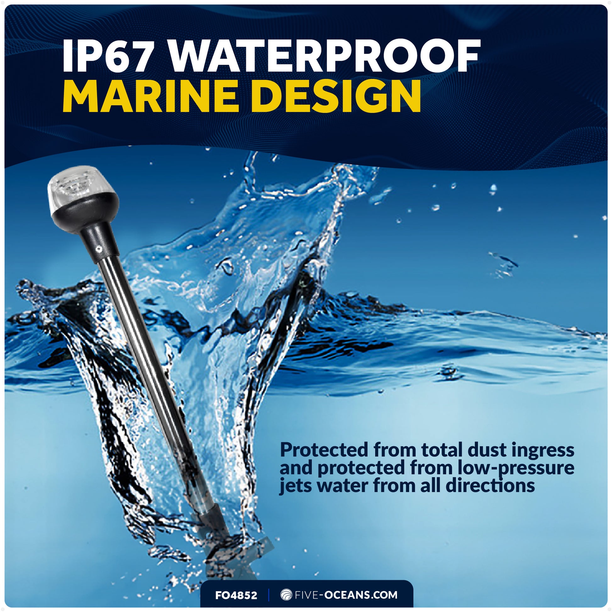LED Anchor Light, 16" Fold-Down, IP67 Waterproof, 2NM USCG Certified, 12V - FO4852 - Five Oceans