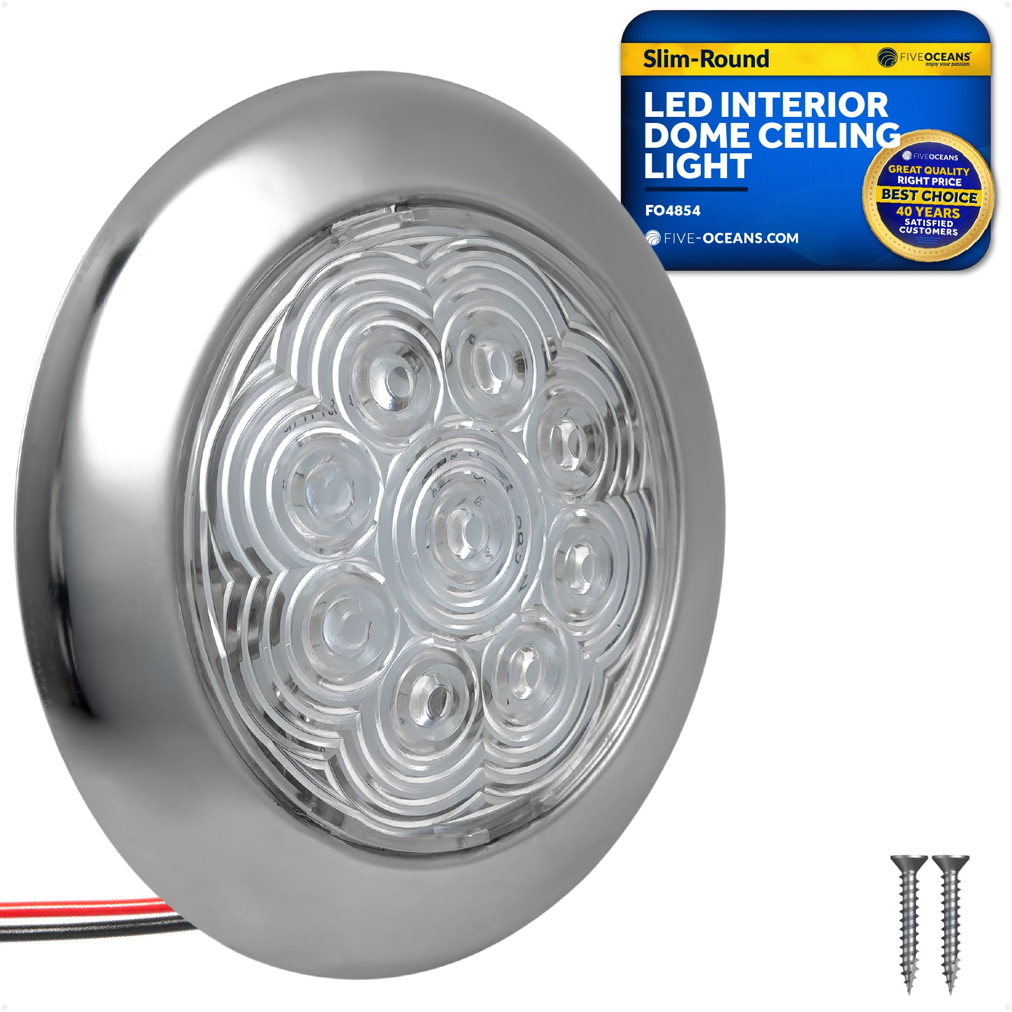 LED Interior Dome Ceiling Light, 3-3/4" Slim Round, Warm White, IP65 Waterproof, 12V - FO4854 - Five Oceans