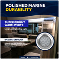 3-3/4" Surface-Mount LED Slim Dome / Ceiling Light, Warm White, Stainless Steel Housing, 12V - FO4854 - Five Oceans