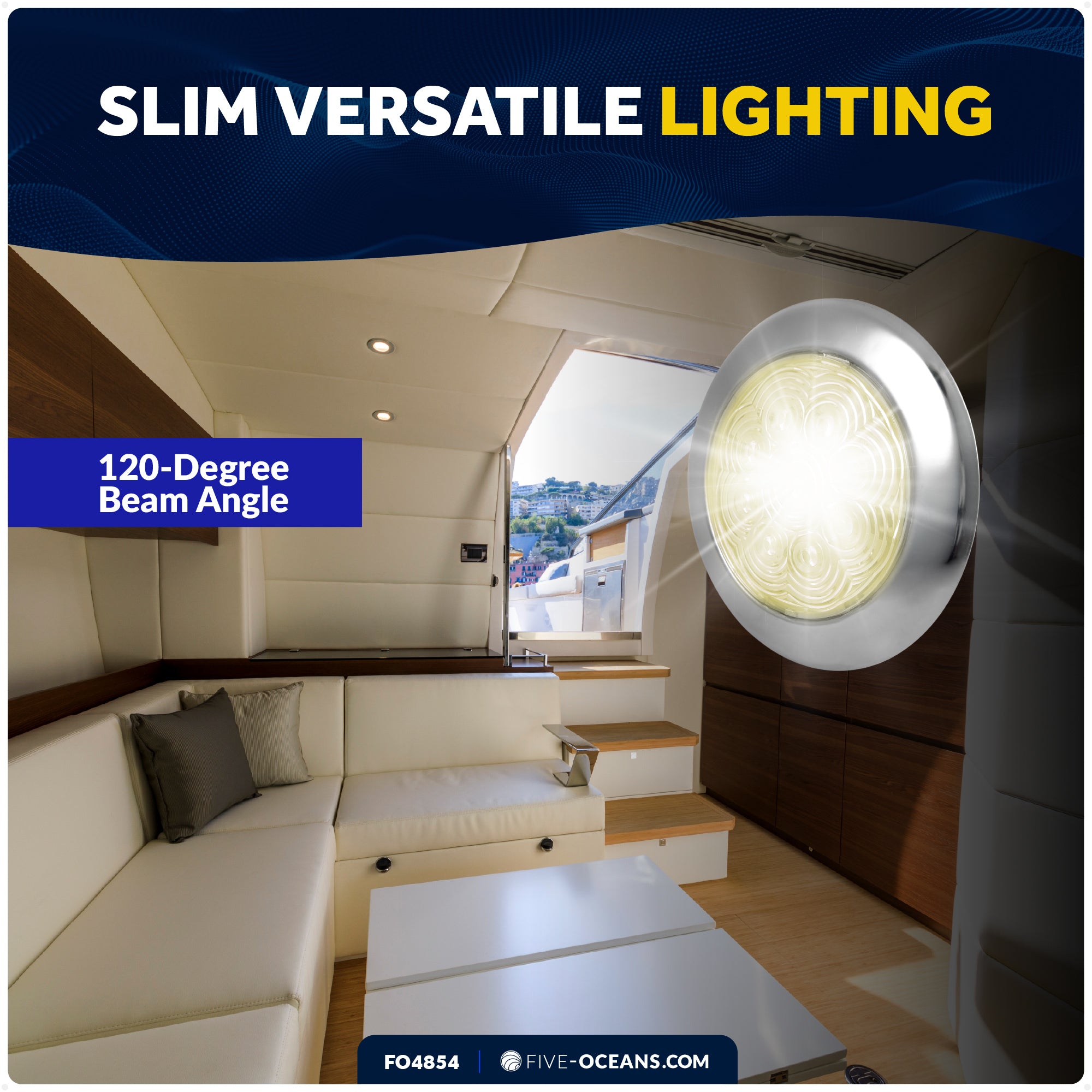 3-3/4" Surface-Mount LED Slim Dome / Ceiling Light, Warm White, Stainless Steel Housing, 12V - FO4854 - Five Oceans
