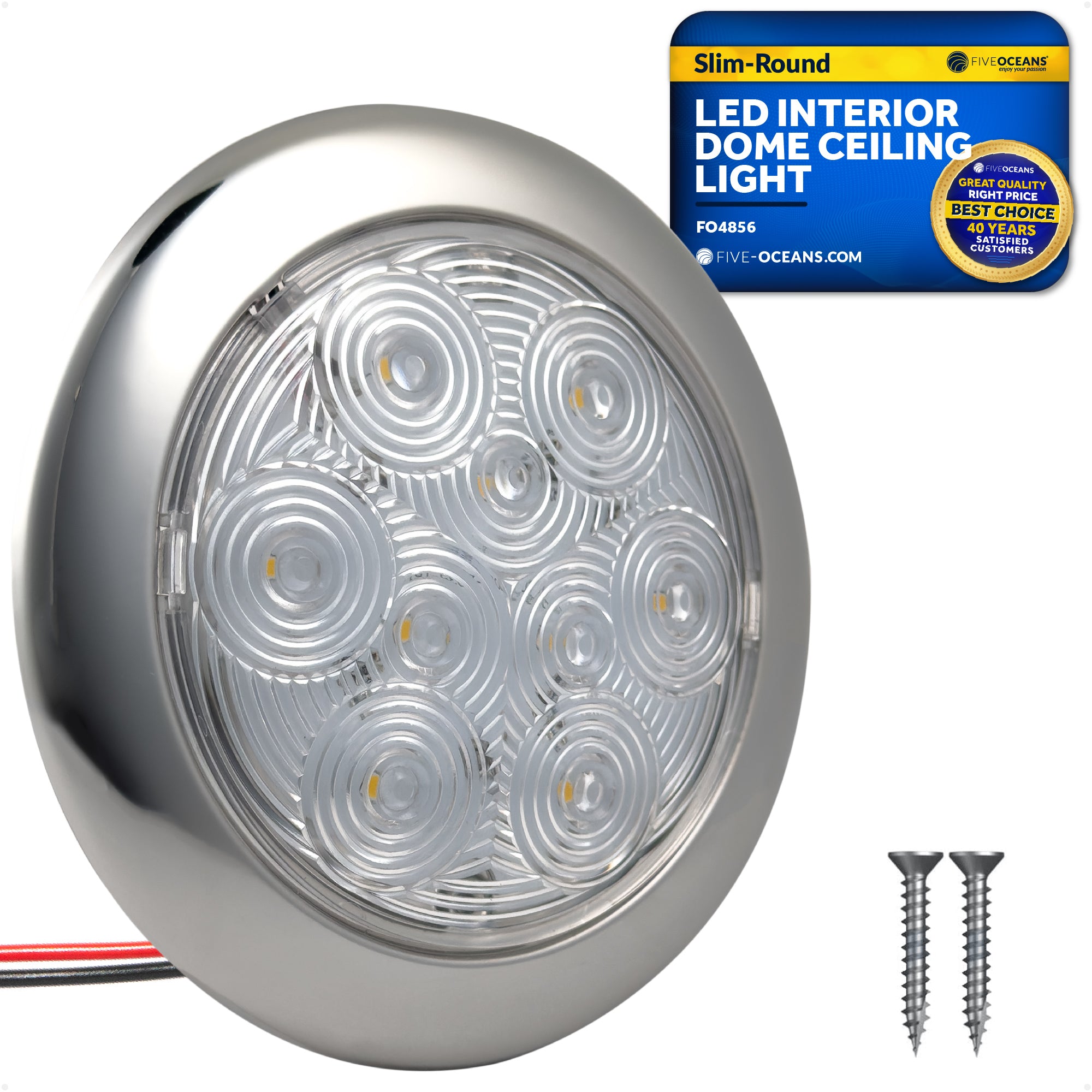 LED Interior Dome Ceiling Light, 5-3/16" Slim Round, Warm White, IP65 Waterproof, 12V - FO4856 - Five Oceans