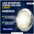 5-3/16" Surface-Mount LED Slim Dome / Ceiling Light, Warm White, Stainless Steel Housing, 12V - FO4856 - Five Oceans