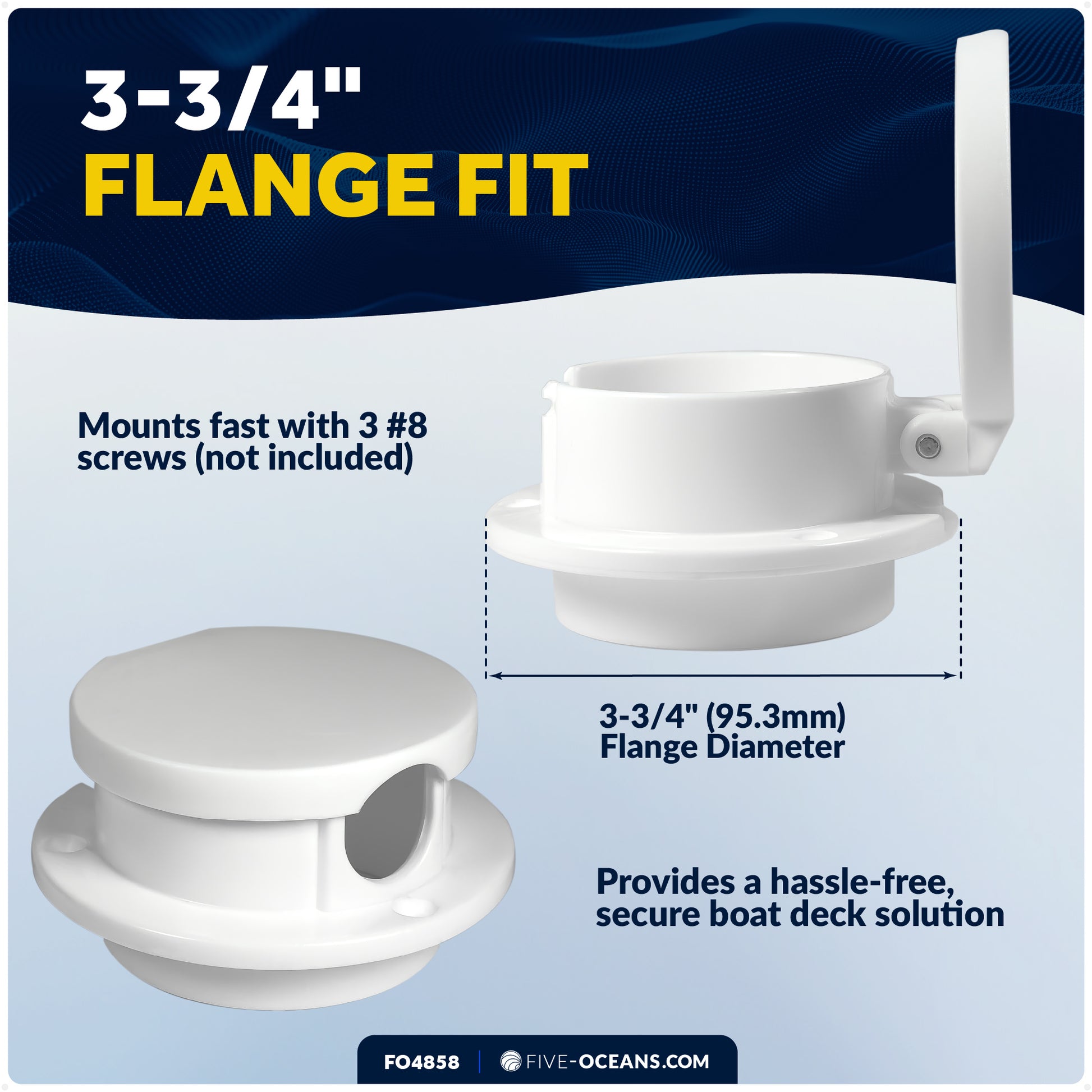 Hinged Rope Deck Pipe - Fits Up to 7/8" Rope, White Polymer Fiber - FO4858 - Five Oceans